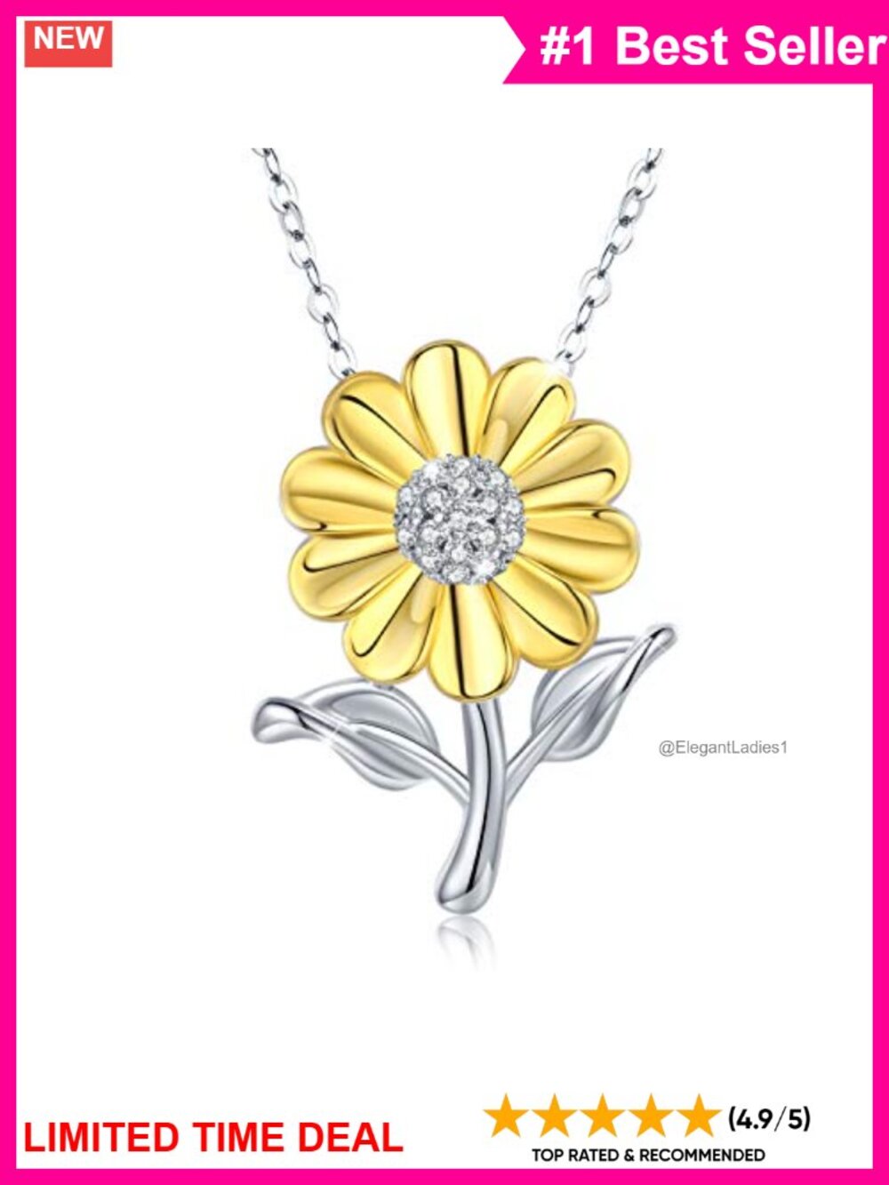 Sterling Silver Sunflower Pendant Necklace Inspirational Gift